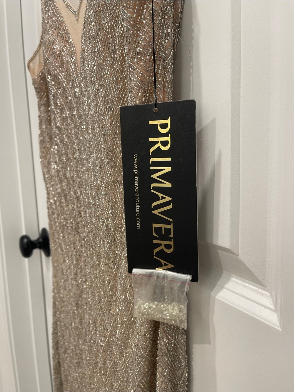 NWT Primavera Couture Champagne Sequin Maxi Gown - Picture 7 of 13